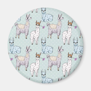 Cute Llama Pattern on Polka Dots Magneet
