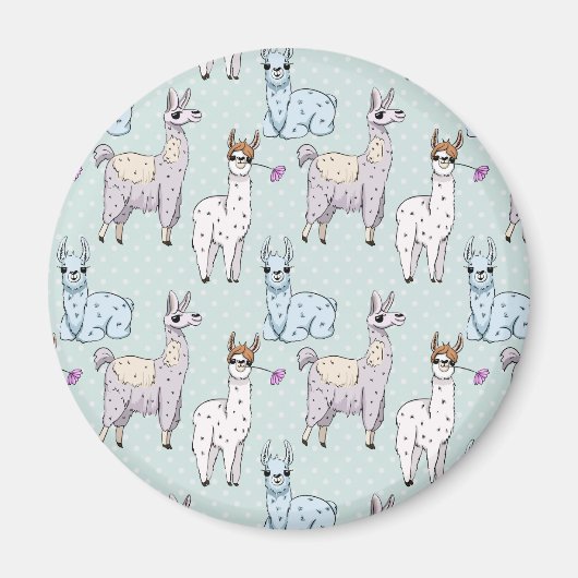 Cute Llama Pattern on Polka Dots Magneet (Voorkant)