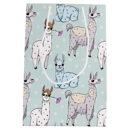 Cute Llama Pattern on Polka Dots Medium Cadeauzakje (Achterkant)
