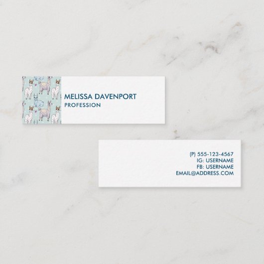 Cute Llama Pattern on Polka Dots Mini Visitekaartje (Voorkant / Achterkant)