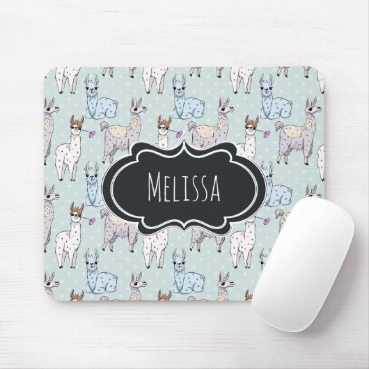 Cute Llama Pattern on Polka Dots Muismat (Met muis)