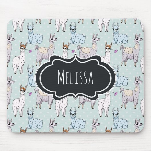 Cute Llama Pattern on Polka Dots Muismat (Voorkant)