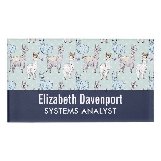 Cute Llama Pattern on Polka Dots Naambadge (Voorkant)