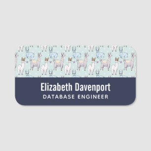 Cute Llama Pattern on Polka Dots Naamplaatje