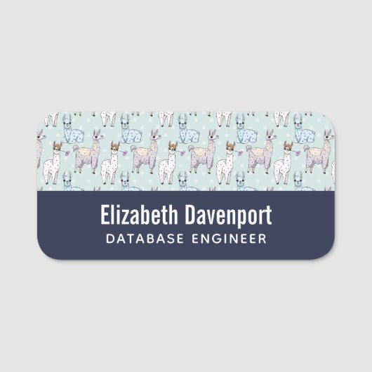 Cute Llama Pattern on Polka Dots Naamplaatje (Voorkant)