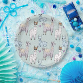 Cute Llama Pattern on Polka Dots Papieren Bordje (Feest)
