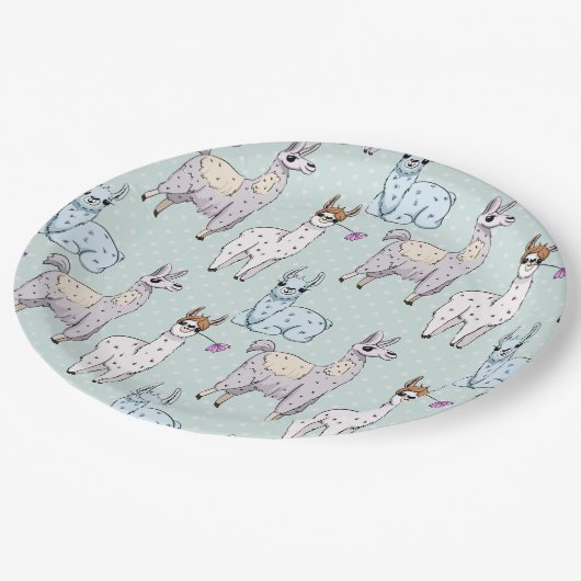 Cute Llama Pattern on Polka Dots Papieren Bordje (Gekanteld)