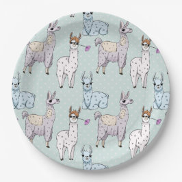 Cute Llama Pattern on Polka Dots Papieren Bordje