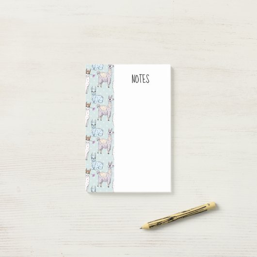 Cute Llama Pattern on Polka Dots Post-it® Notes (Op bureau)