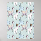 Cute Llama Pattern on Polka Dots Poster (Voorkant)