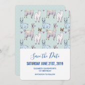 Cute Llama Pattern on Polka Dots Save The Date (Voorkant / Achterkant)