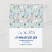 Cute Llama Pattern on Polka Dots Save the Date Briefkaart (Voorkant)