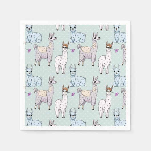 Cute Llama Pattern on Polka Dots Servet (Voorkant)
