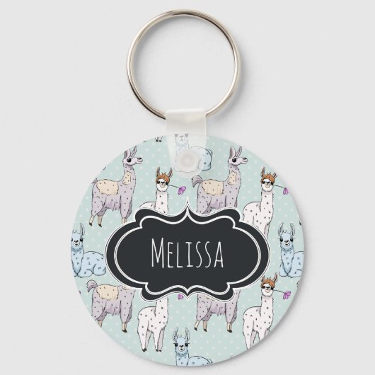 Cute Llama Pattern on Polka Dots Sleutelhanger (Voorkant)