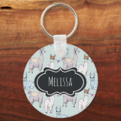 Cute Llama Pattern on Polka Dots Sleutelhanger (Voorkant)