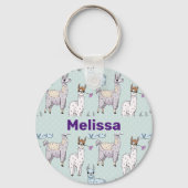 Cute Llama Pattern on Polka Dots Sleutelhanger (Voorkant)
