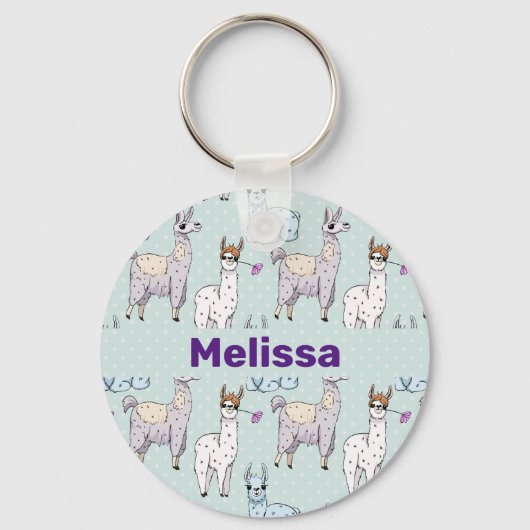 Cute Llama Pattern on Polka Dots Sleutelhanger (Voorkant)
