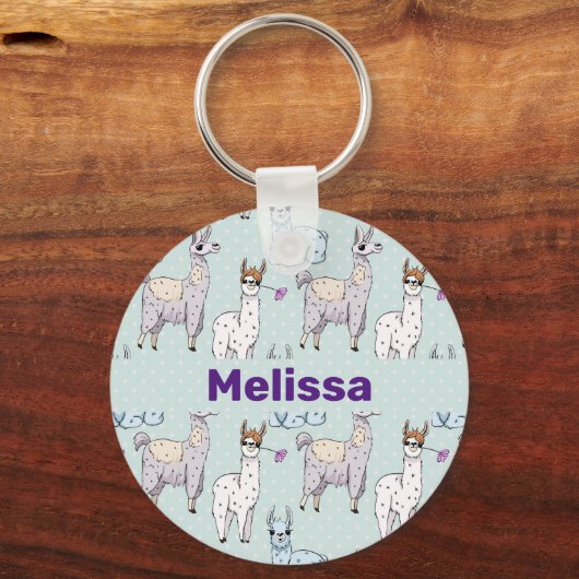 Cute Llama Pattern on Polka Dots Sleutelhanger (Voorkant)