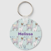 Cute Llama Pattern on Polka Dots Sleutelhanger (Achterkant)