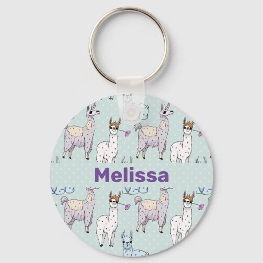 Cute Llama Pattern on Polka Dots Sleutelhanger (Achterkant)