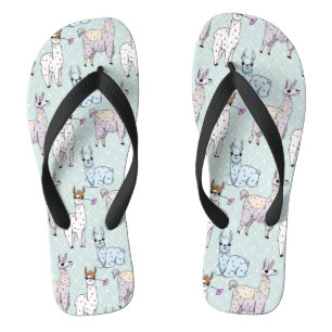 Cute Llama Pattern on Polka Dots Teenslippers