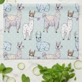 Cute Llama Pattern on Polka Dots Theedoek (Gevouwen)