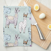 Cute Llama Pattern on Polka Dots Theedoek (Quarter Fold)