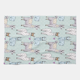 Cute Llama Pattern on Polka Dots Theedoek