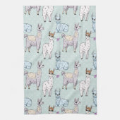 Cute Llama Pattern on Polka Dots Theedoek (Verticaal)