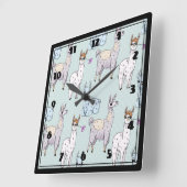 Cute Llama Pattern on Polka Dots Vierkante Klok (Hoek)