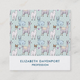 Cute Llama Pattern on Polka Dots Vierkante Visitekaartje