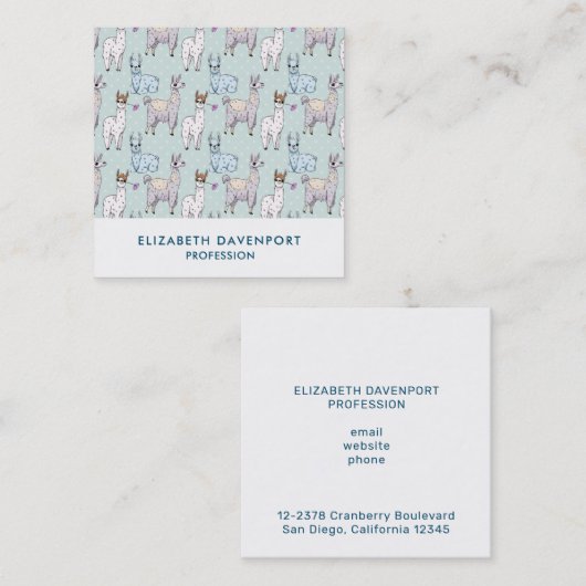 Cute Llama Pattern on Polka Dots Vierkante Visitekaartje (Voorkant / Achterkant)