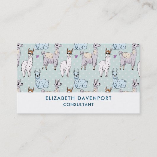Cute Llama Pattern on Polka Dots Visitekaartje (Voorkant)