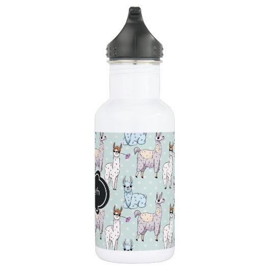 Cute Llama Pattern on Polka Dots Waterfles (Rechts)