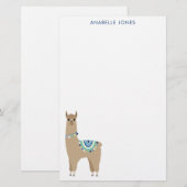 Cute Llama Persoonlijk Briefpapier (Voorkant / Achterkant)