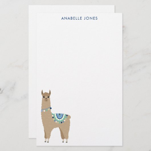 Cute Llama Persoonlijk Briefpapier (Voorkant / Achterkant)
