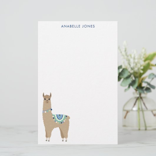 Cute Llama Persoonlijk Briefpapier (Staand voorkant)