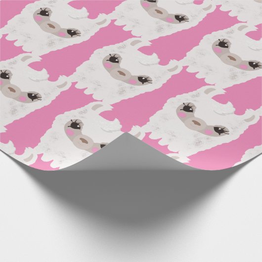 Cute Llama Pink Cadeaupapier (Hoek)