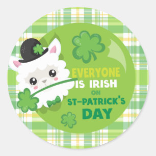Cute Llama Plaid St Patrick's Day Ronde Sticker
