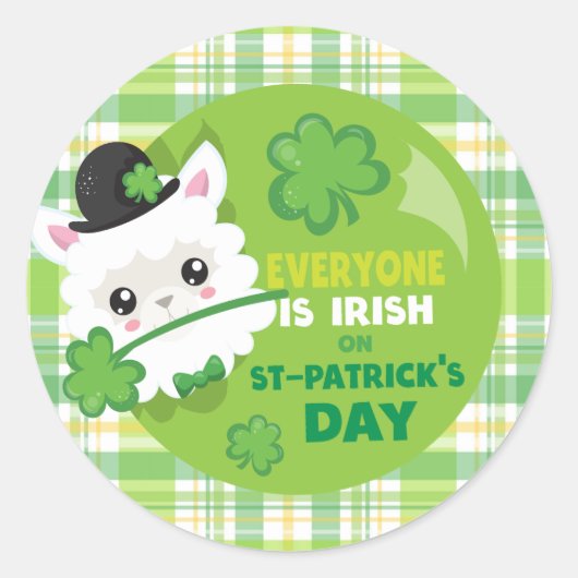 Cute Llama Plaid St Patrick's Day Ronde Sticker (Voorkant)