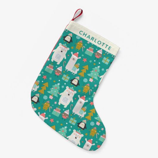 Cute Llama Polar Beer Penguin Pattern Personalized Kleine Kerstsok (Voorkant (Hangend))