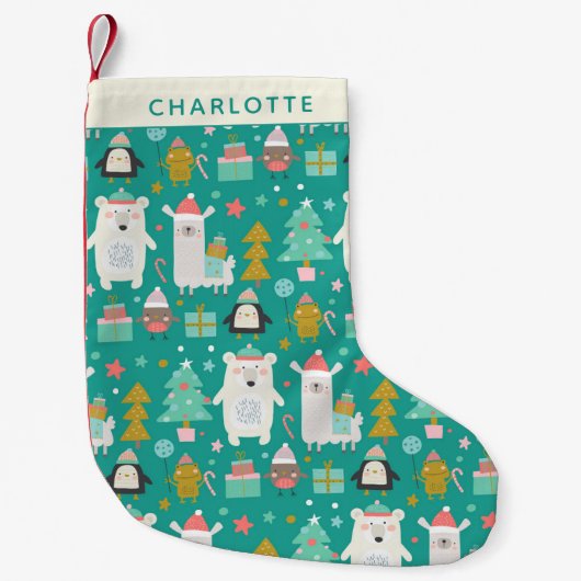 Cute Llama Polar Beer Penguin Pattern Personalized Kleine Kerstsok (Voorkant)