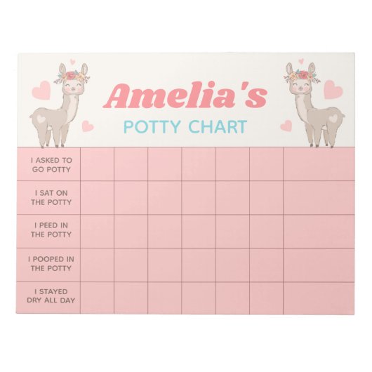 Cute Llama Potty Chart Persoonlijke naam en taken Notitieblok (Voorkant)