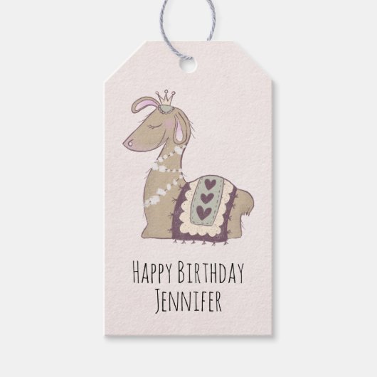 Cute Llama Princess Wearing a Crown Birthday Cadeaulabel (Voorkant)