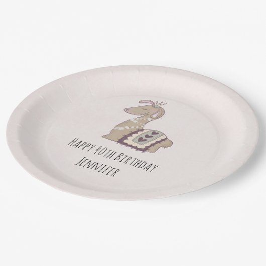 Cute Llama Princess Wearing a Crown Birthday Papieren Bordje (Gekanteld)