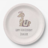 Cute Llama Princess Wearing a Crown Birthday Papieren Bordje (Voorkant)