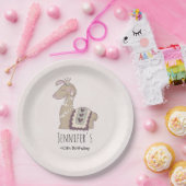 Cute Llama Princess Wearing a Crown Birthday Papieren Bordje (Feest)