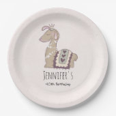 Cute Llama Princess Wearing a Crown Birthday Papieren Bordje (Voorkant)