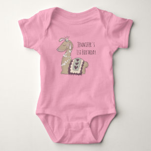 Cute Llama Princess Wearing a Crown Birthday Romper