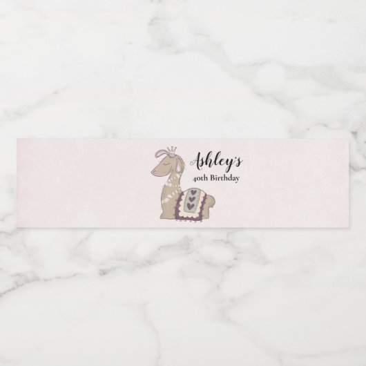 Cute Llama Princess Wearing a Crown Birthday Waterfles Etiket (Enkel label)